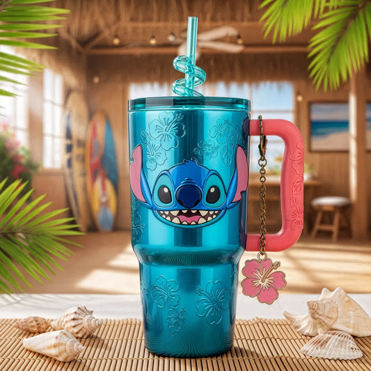 🌺 Copo Térmico Stitch Hibisco Azul | 1,15 L